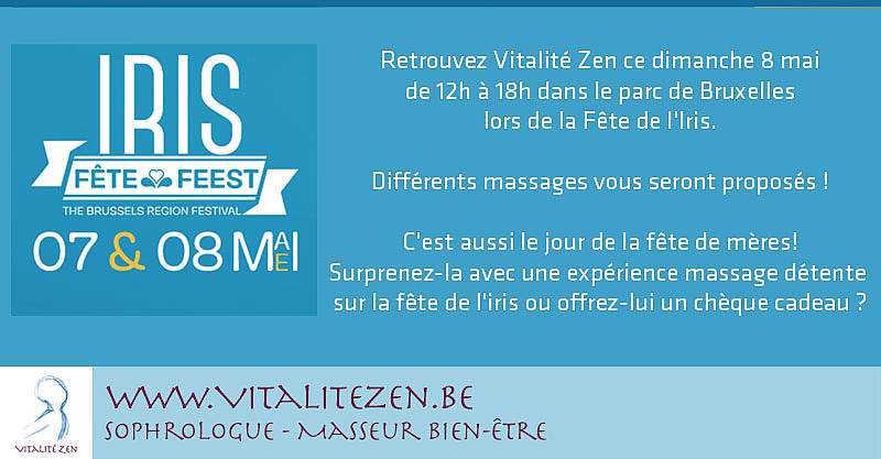Vitalité Zen sera de 12h à 18h dans le parc de Bruxelles lors de la Fête de l’Iris.